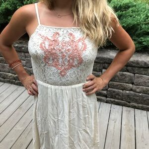 Cream Embroidered Gauze Boho Causal Dress